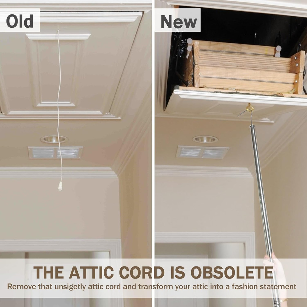 Attic Pull Down Hook System Kit, Heavy Duty Ladder Door Stairs Puller Rod Pol...