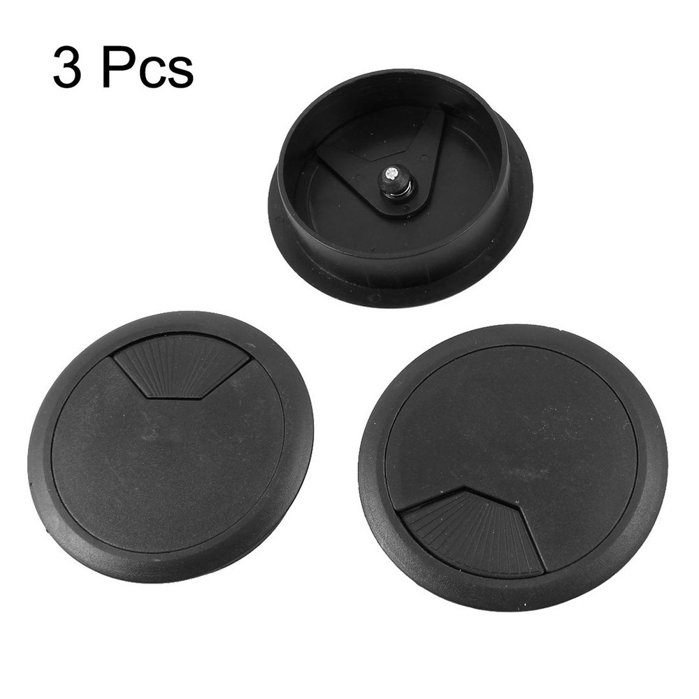 3 Pieces Black Computer Table 80mm Dia Grommet Rotatable Cable Hole Covers