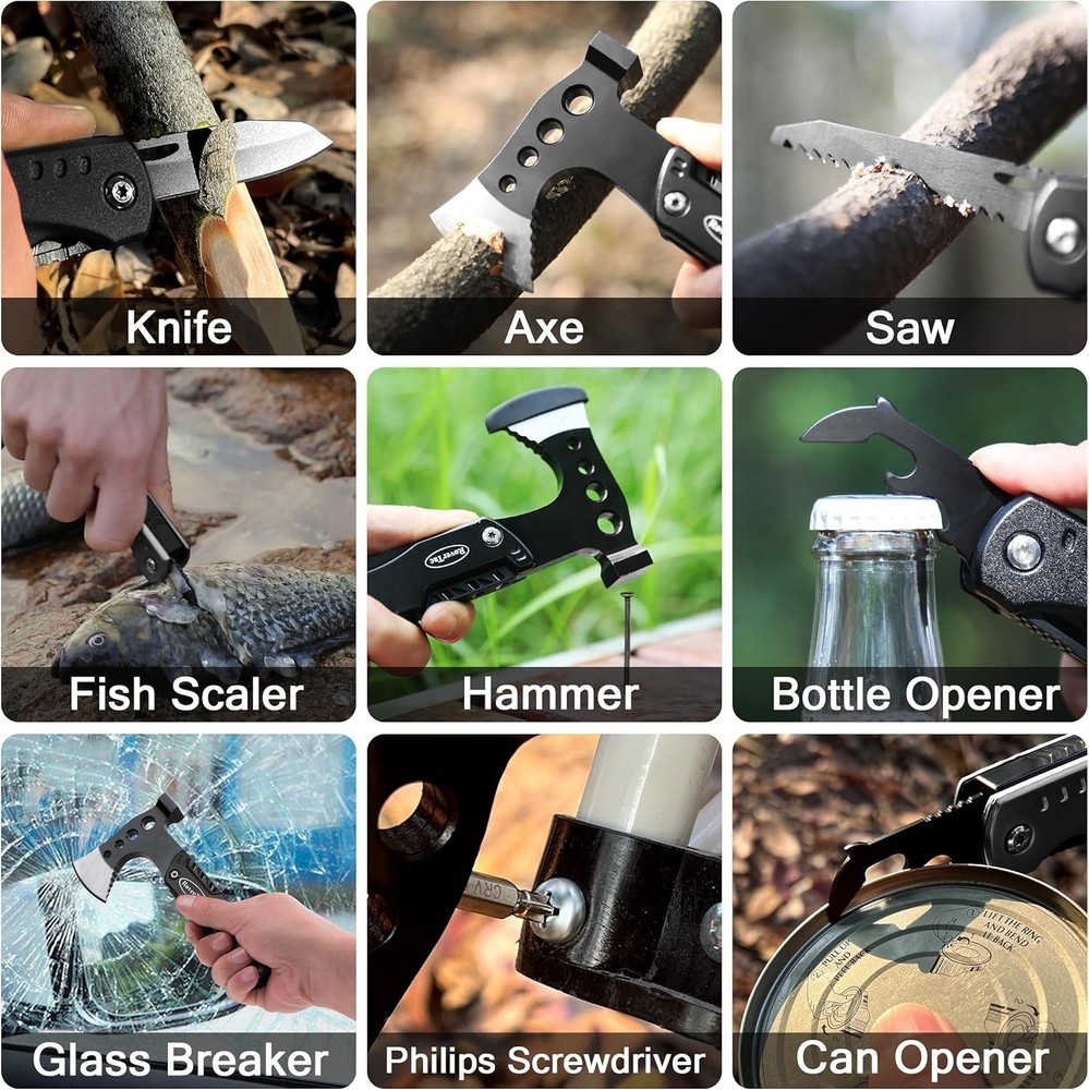 Unique Gift Box for Dad with Best Dad Ever Design Multitool Axe and Flashlight