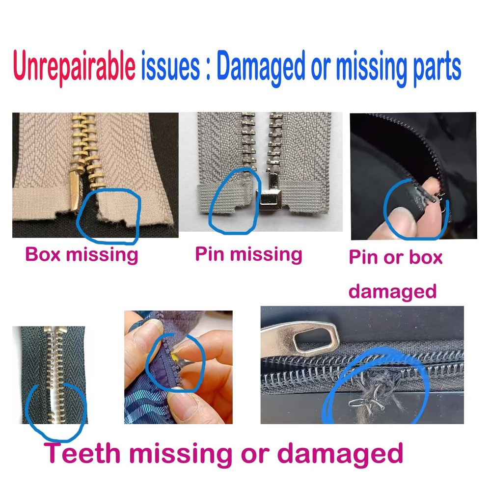 12PCS Zipper Repair Kit #5 Lockable Sliders Pulls Top & Bottom Stops Coats Pack