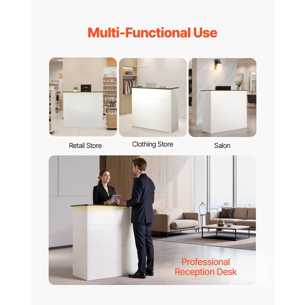 Uimoso Reception Desk 50-in Rectangular Counter with Lighting & Storage Drawers