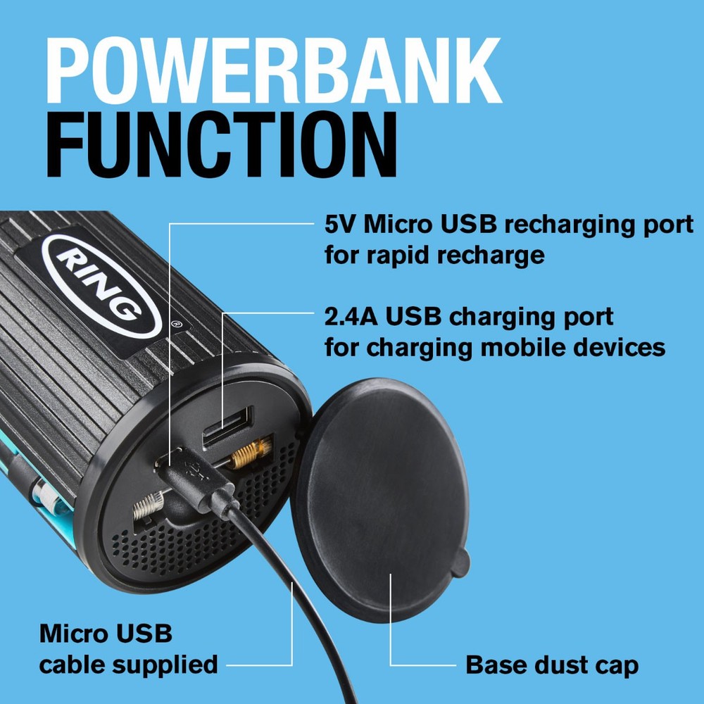 Ring Cordless Handheld Rechargeable Car Tyre Inflator Air Compressor RTC2000