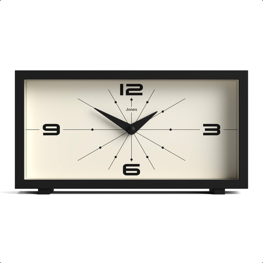 JONES CLOCKS® Odeon Desk Clock | Modern Rectangular Design | Black | Stylis