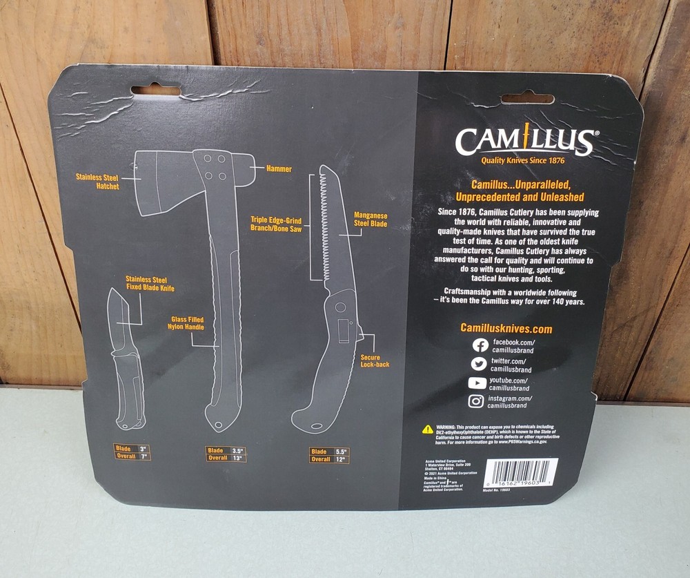 Camillus Multi-Tool Camp Pack, 4-Tools Folding Saw, Blade, Hatchet, Sharpener