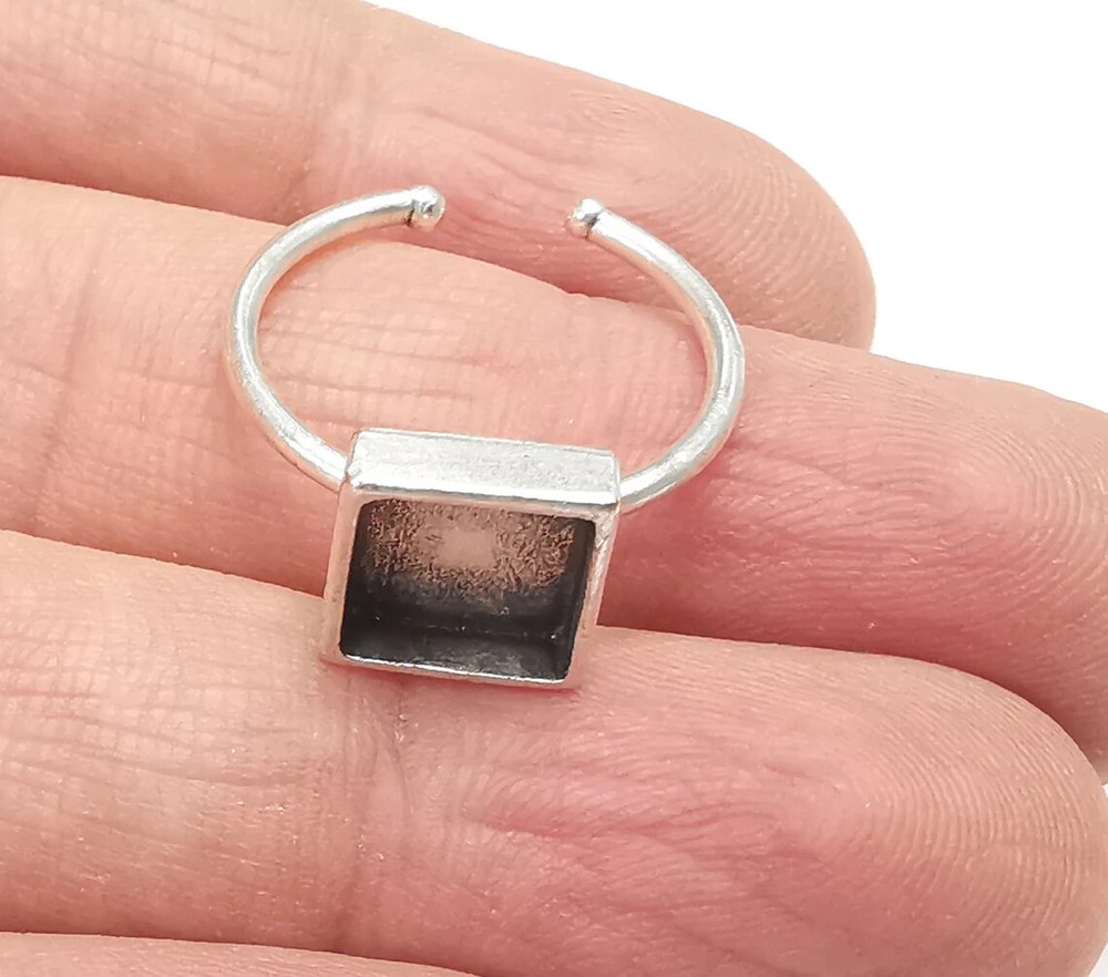 Square Silver Ring Setting Blank Cabochon Mounting Adjustable Base Bezel G27136