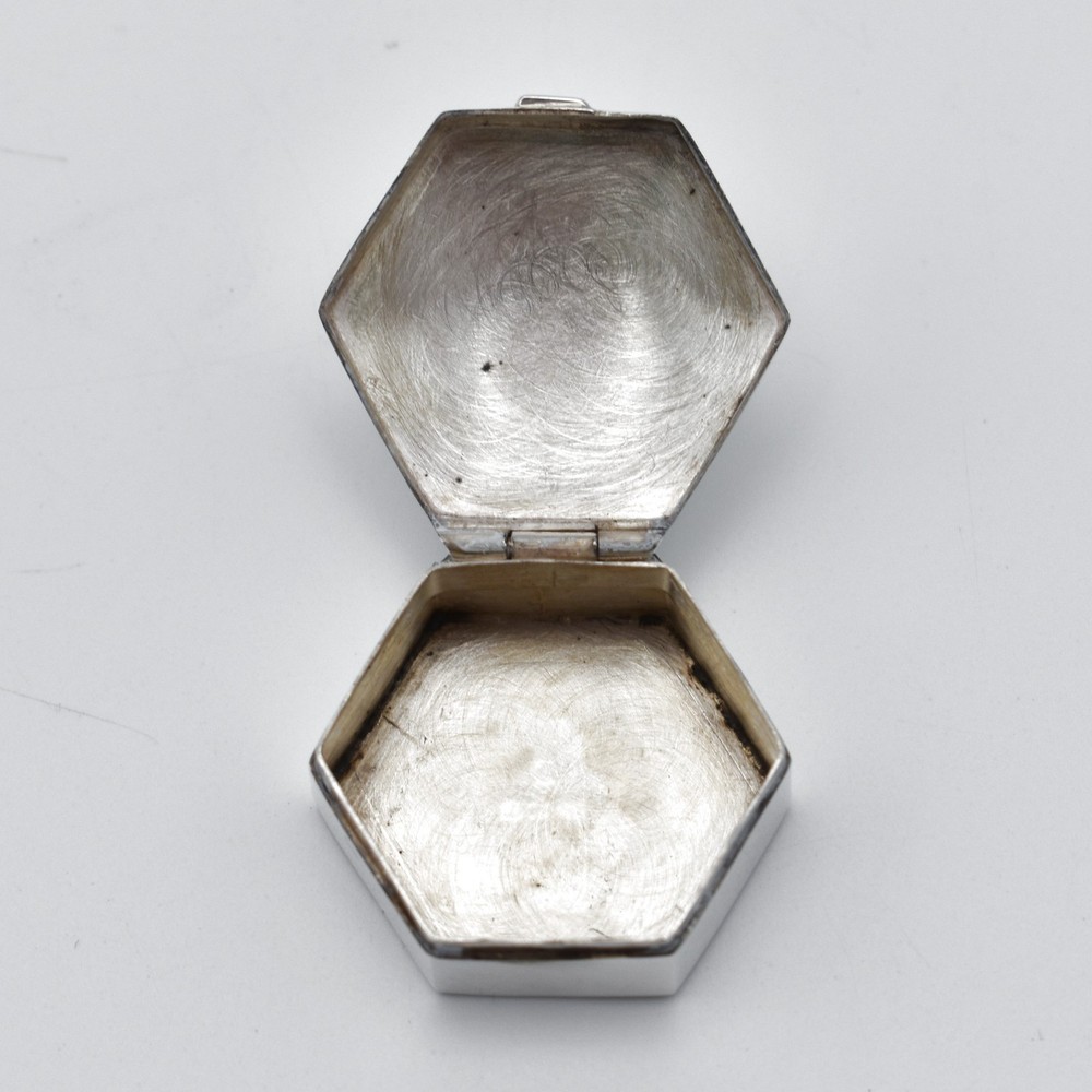 Vintage Solid Silver Hexagonal Pill Box Pot 1990