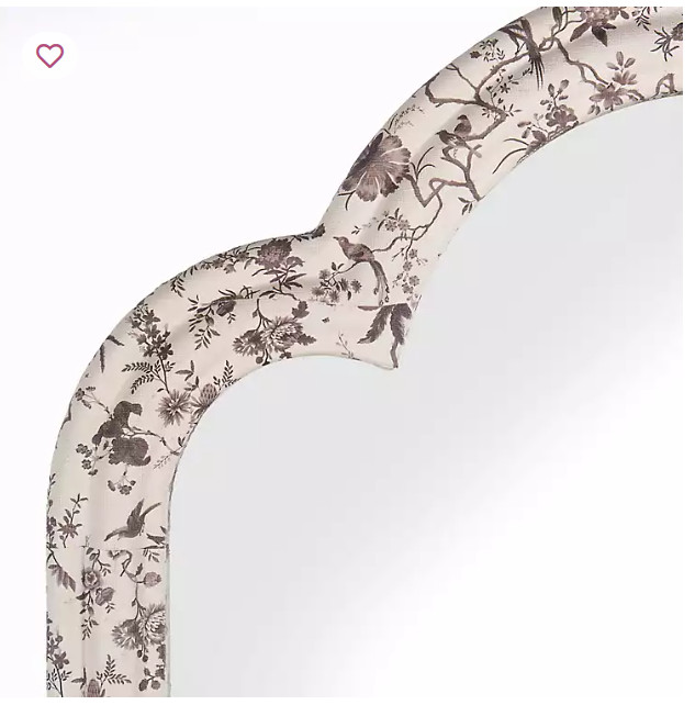 White & Gray Toile Fabric Arched Wall Mirror
