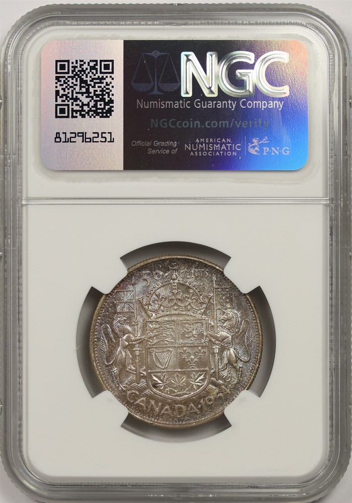 1954 Canada 50C NGC MS 65 (Toned) Silver Half Dollar