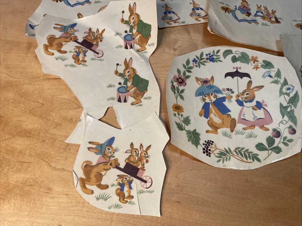 VTG Decal Ceramicorner Watermount Bunny Rabbit Anthropomorphic Easter Transfers
