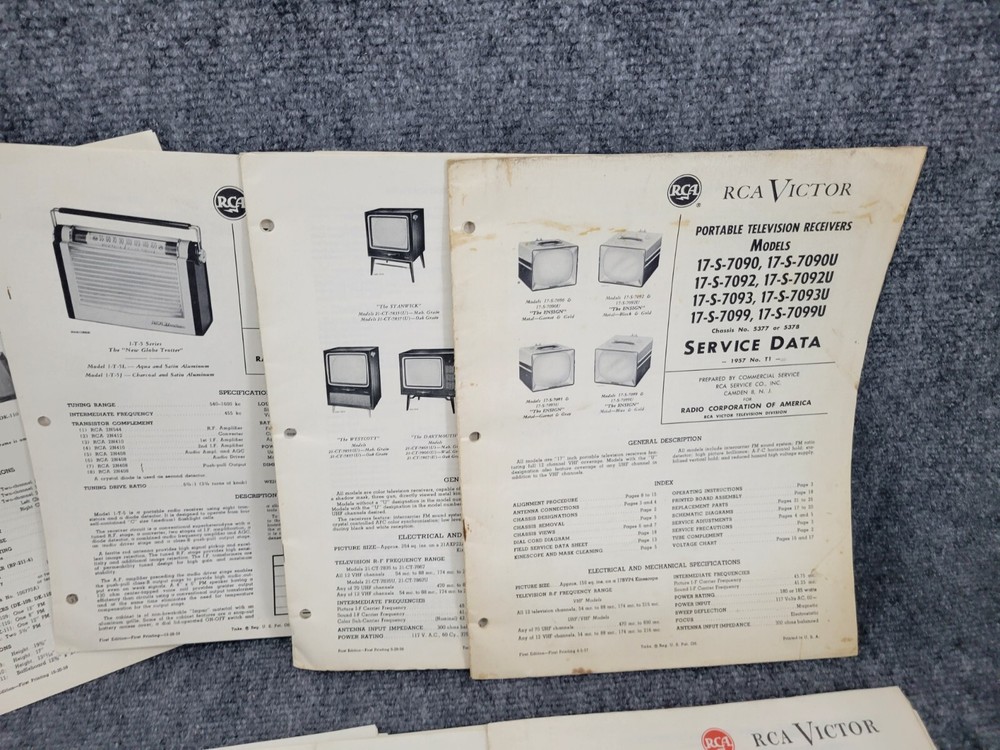 Vintage RCA Service Repair Technical Data Sheets Lot