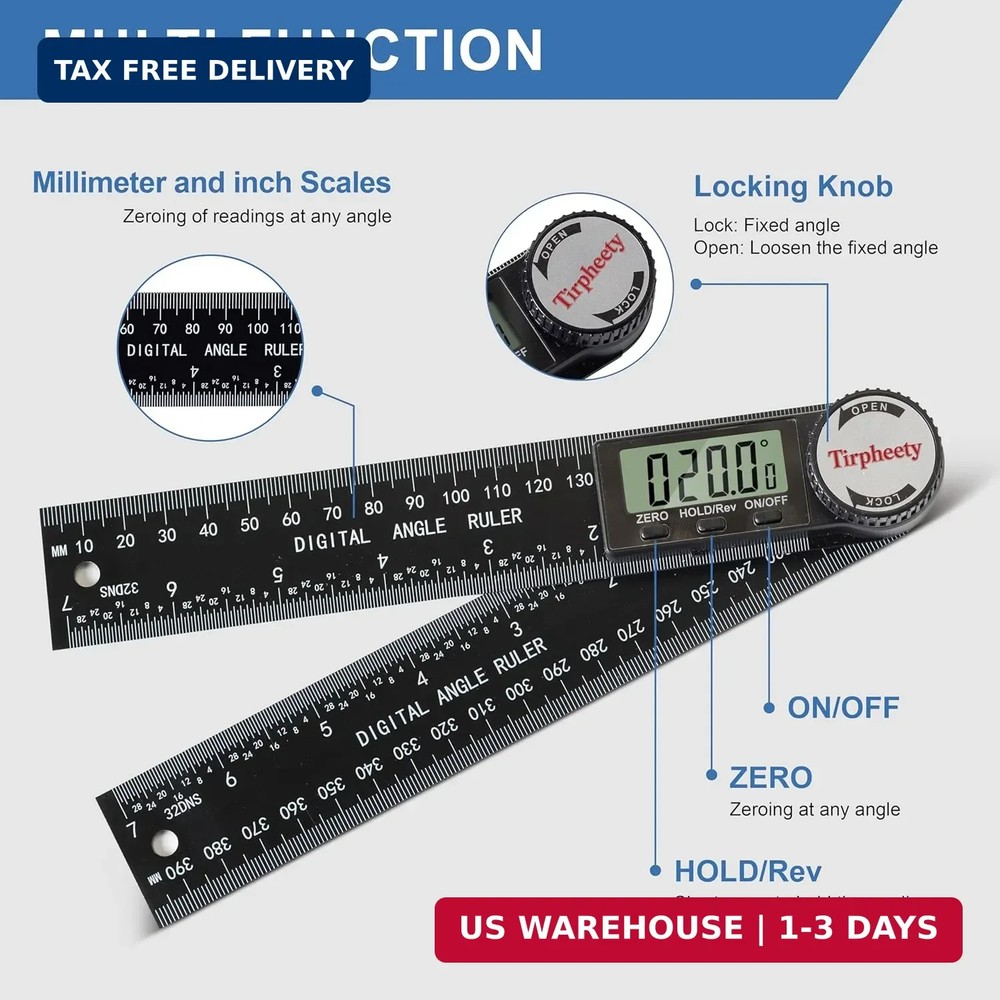 Digital Angle Finder Protractor, 3rd Generation Quick Display Angle Gauge Ruler,
