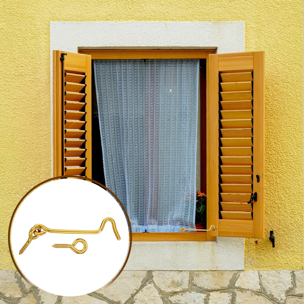 2Pcs Cabin Hook Eye Latch, 3" Solid Brass Eye Latch Hook with Screws, Brass