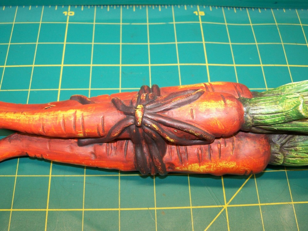 LARGE CERAMIC CARROTS HANDPAINTED ORANGE GREEN 13.5”