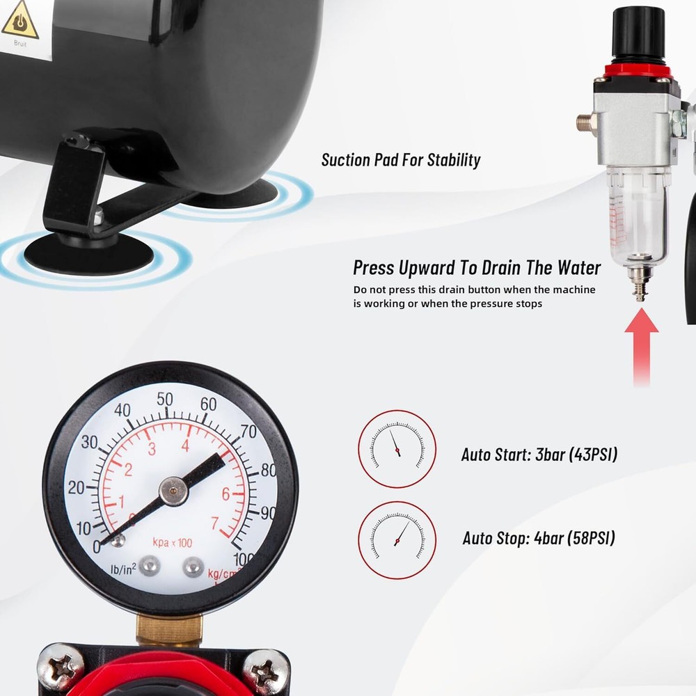 Timbertech Airbrush Compressor, High-performance Single-Piston Oil-free Mini,NEW