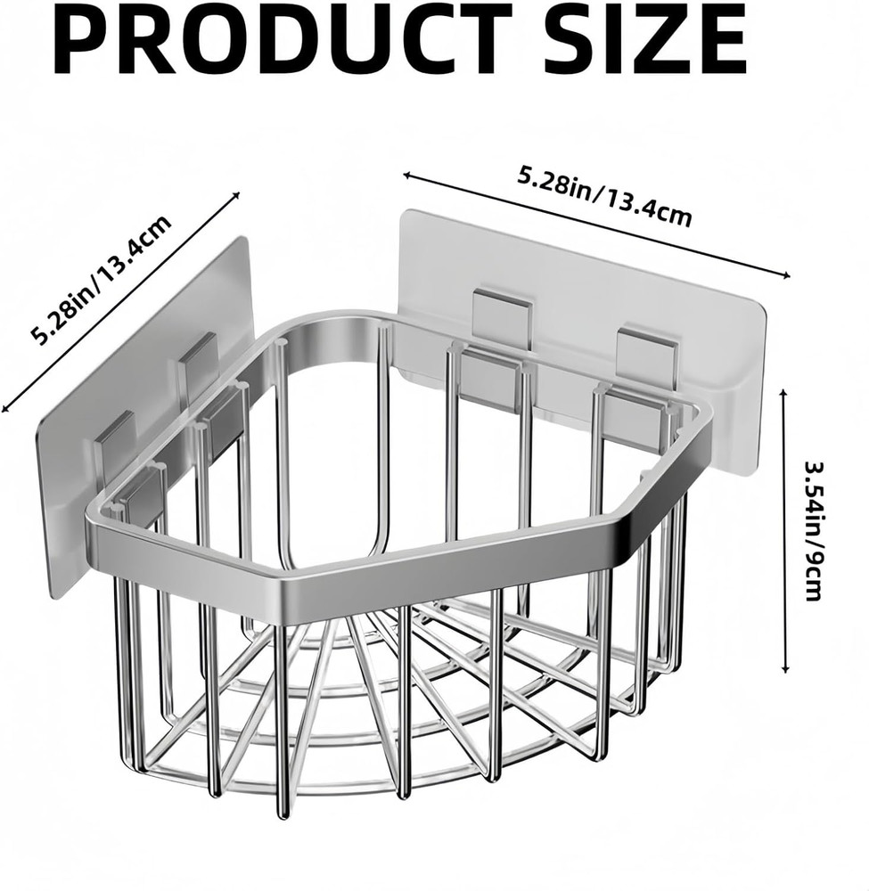 Wall Mounted Sink Caddy Organizer, Carbon Steel Kitchen Sponge Holder with 2 Adh