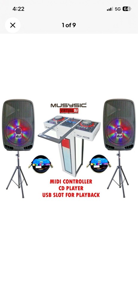 MUSYSIC Complete DJ System 4000W MIDI Controller CD USB Active 15" Speakers