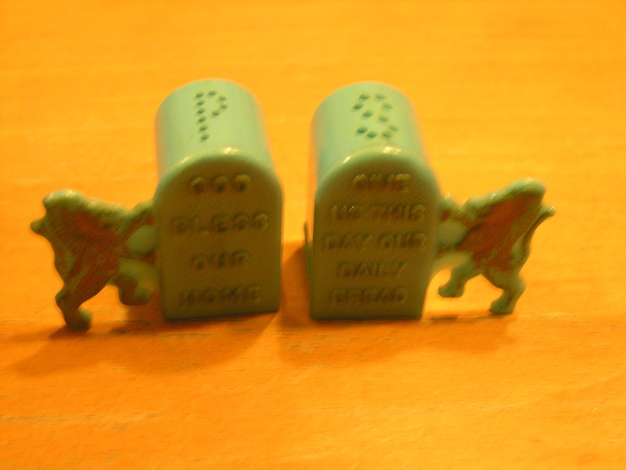 Vintage Miniature 10 Commandments Style Plastic Salt pepper Shakers God Bless