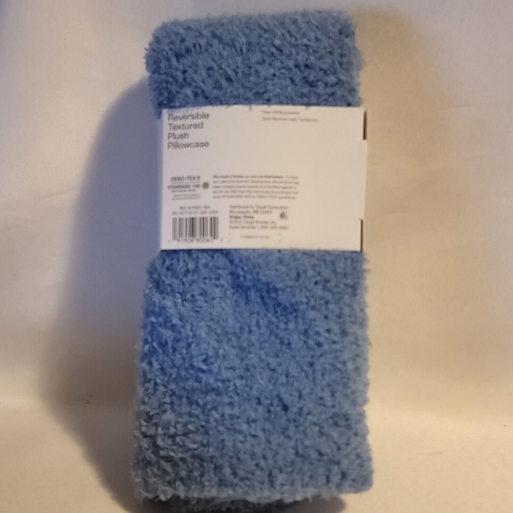 Room Essentials Reversible Textured Plush Single Pillowcase Standard Blue Soft
