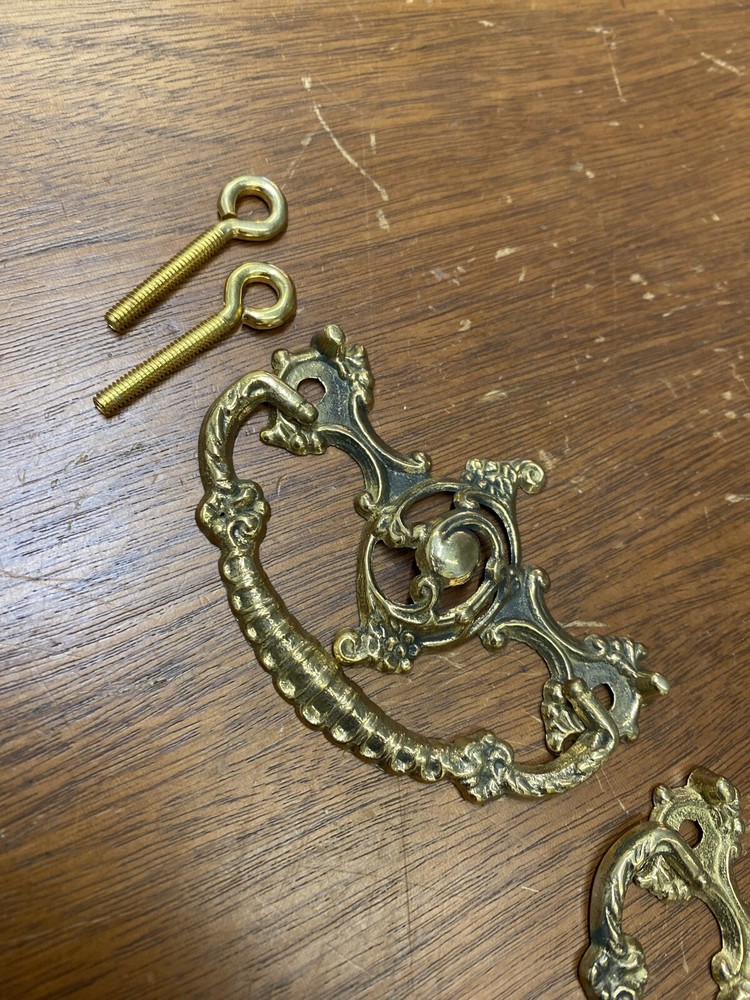 3” Victorian Ornate Brass swing handle pull Reproduction Hardware NEW