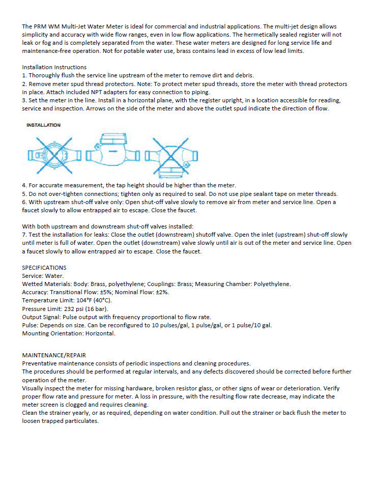 New PRM 3" Woltmann-Helix Style Totalization Water Meter with Pulse Output