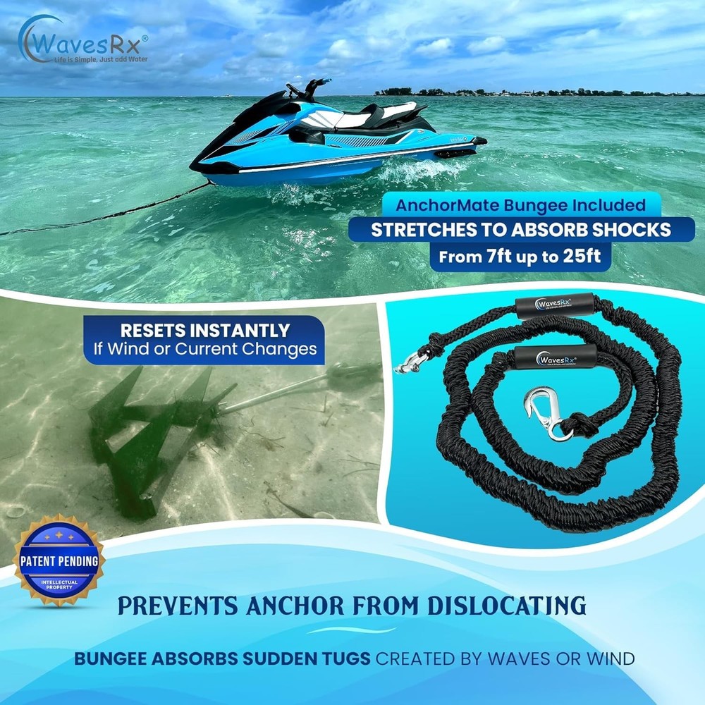 PWC Anchoring Bundle - 5lb TriAnchor with 7ft AnchorMate Bungee Line Silver