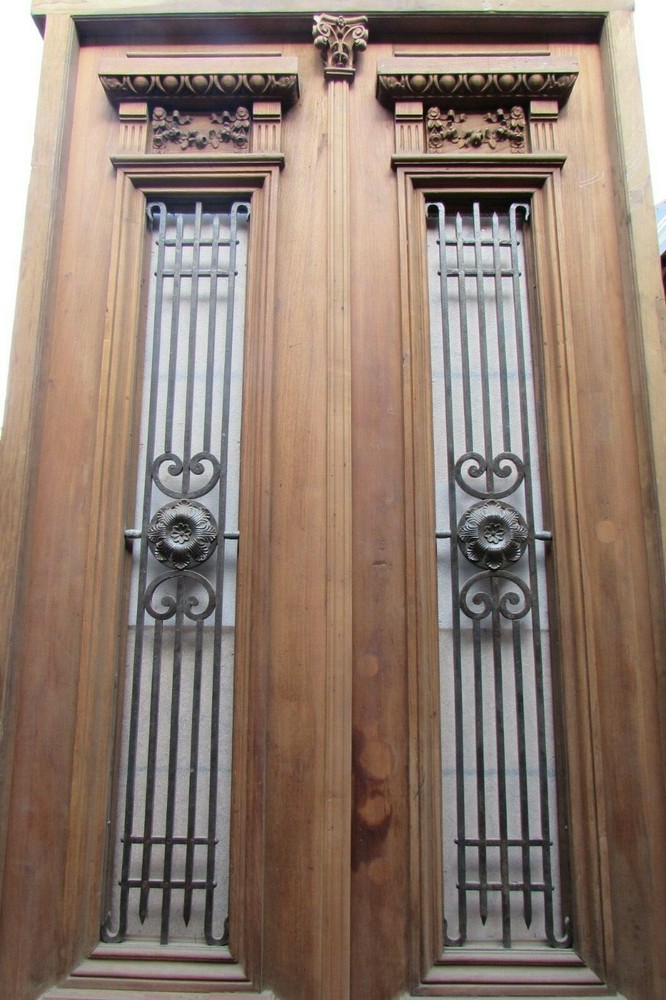 Double antique entry door with iron insert X1798