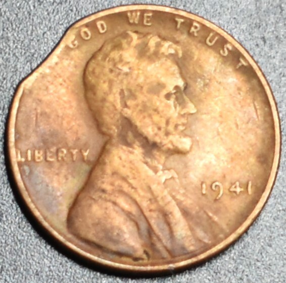 1941 ERROR WHEAT PENNY CLIPPED EDGE 36