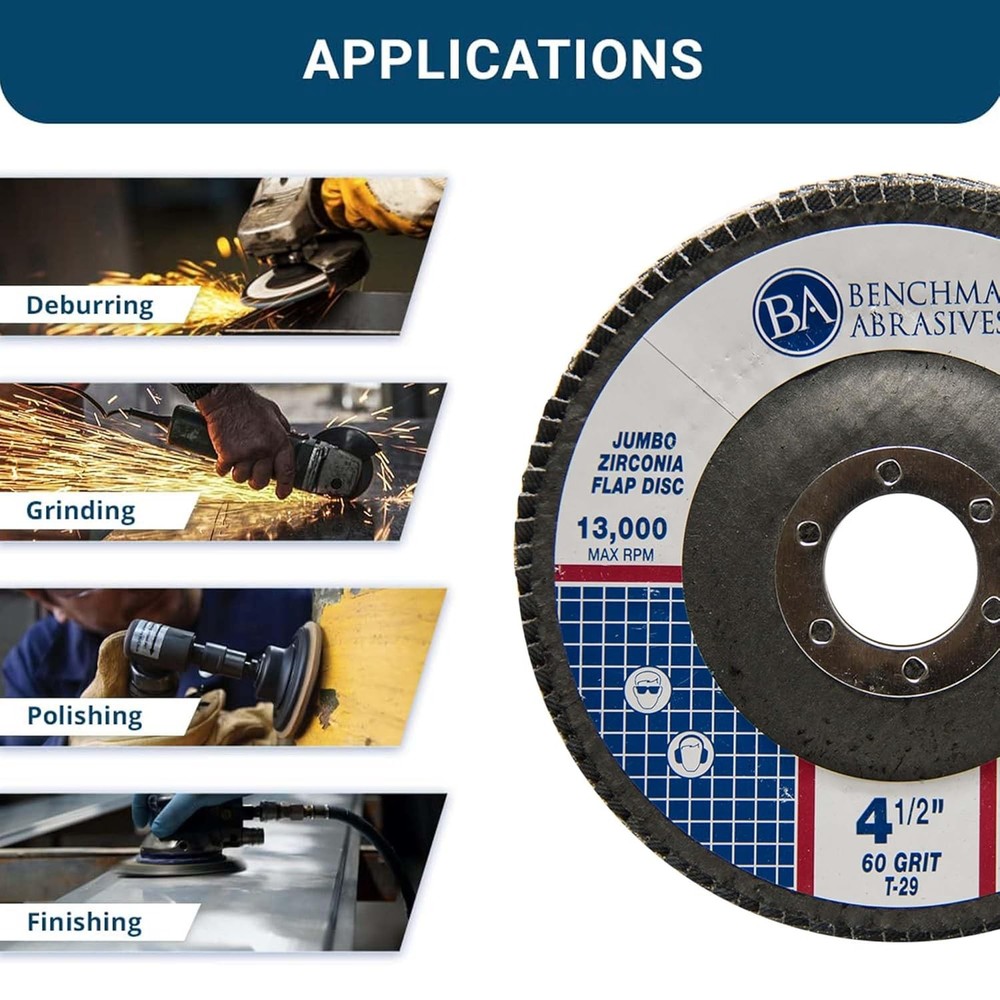 Benchmark 4.5" x 7/8" Zirconia Type 29 Flap Discs 10 Pack for Angle Grinder