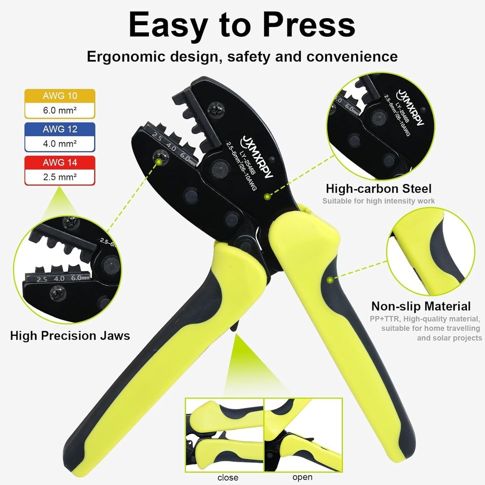 Solar Crimper Stripper Tool Kit with 12 Pairs Connectors and 2 Spanner Wrenches