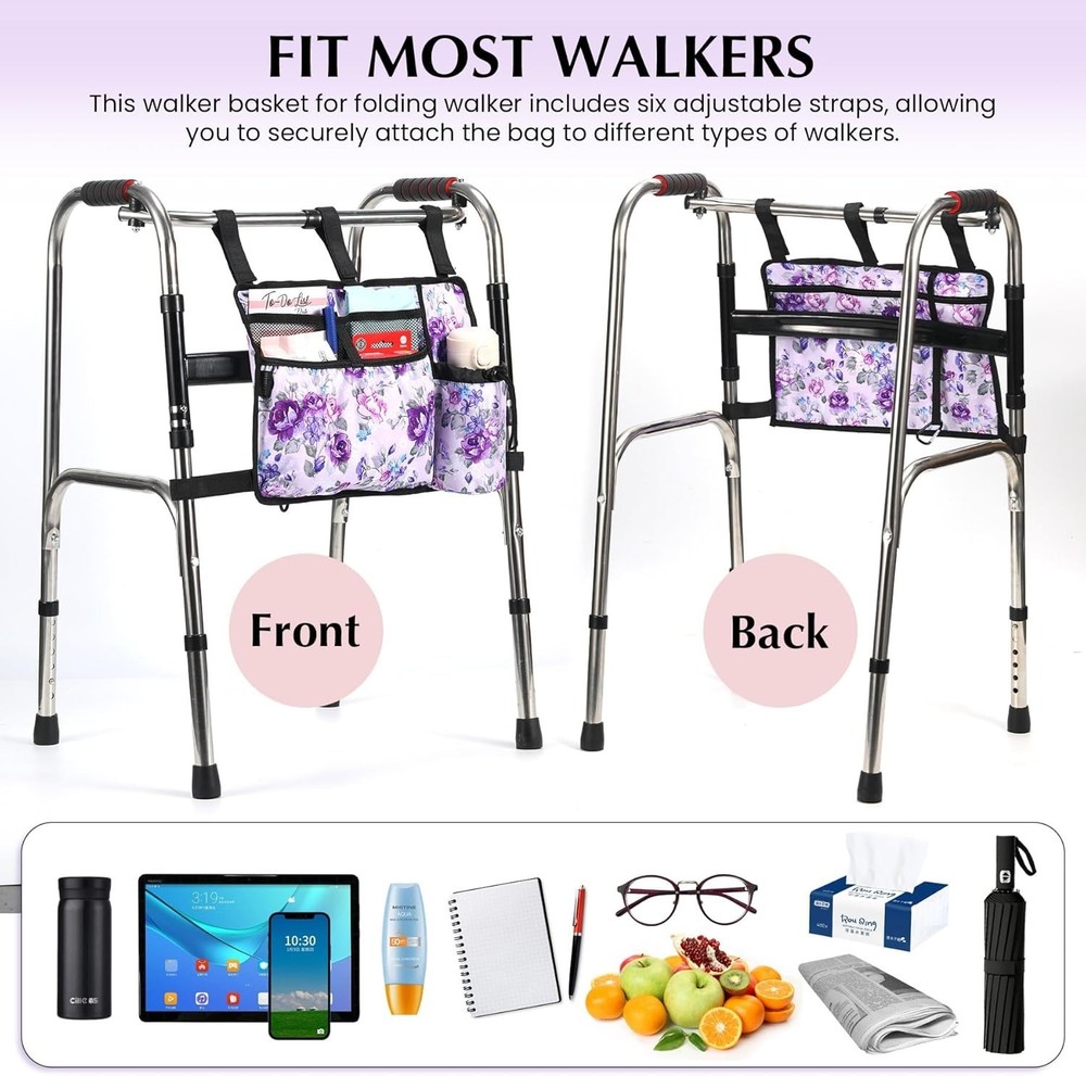 Walker Accessories for Folding Bag Walker Seniors Organizer Storage Pouch Cup...