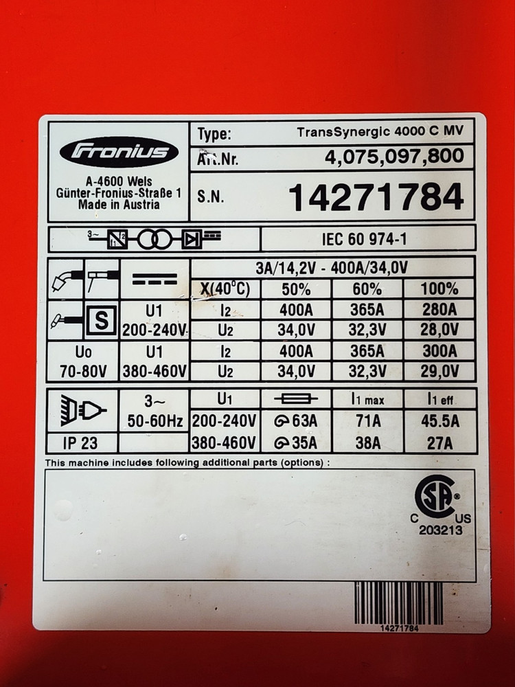 FRONIUS TransSynergic 4000 HIGH PERFORMANCE WELDER [S-1]