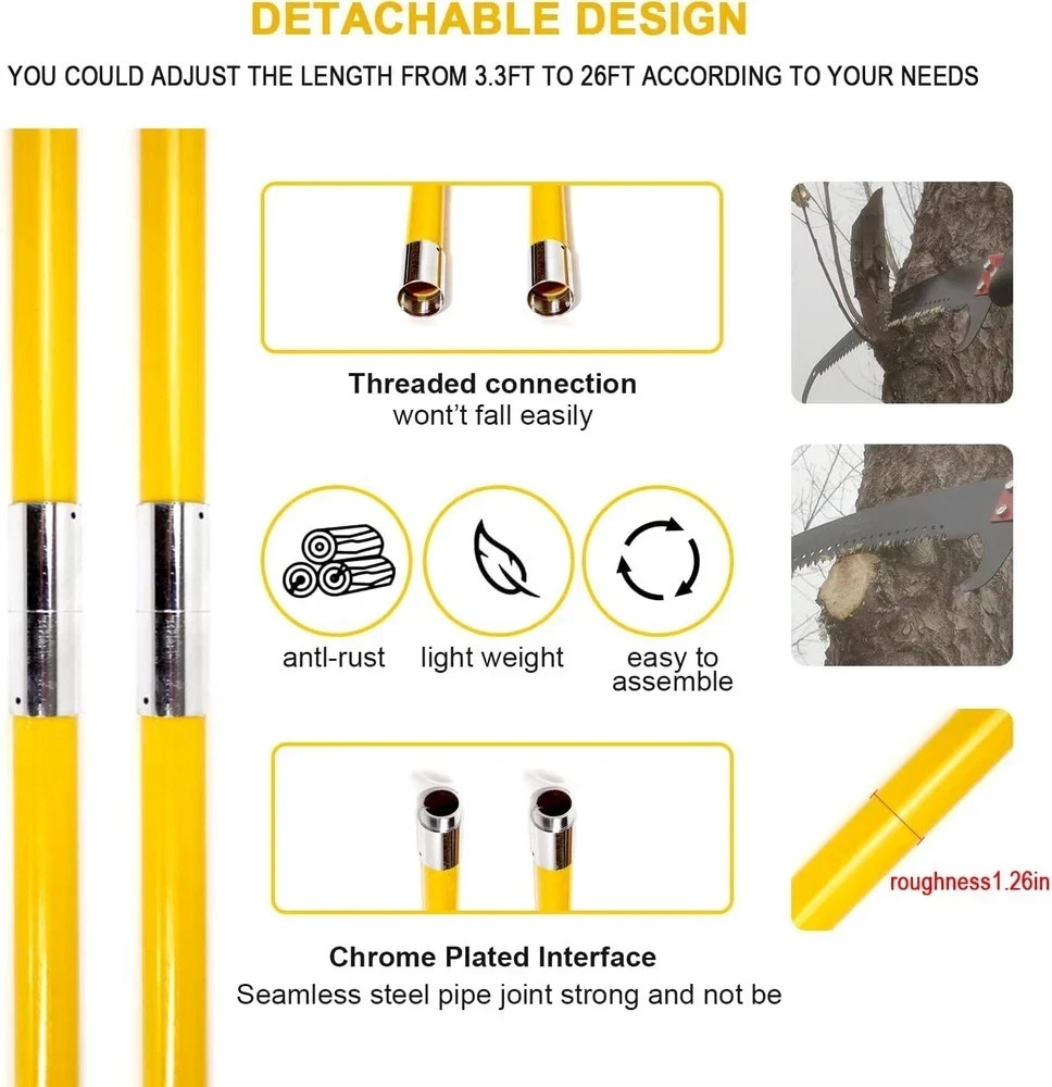 30 Feet Tree Pole Pruner, Durable Trimmers Handle, Manual Yellow