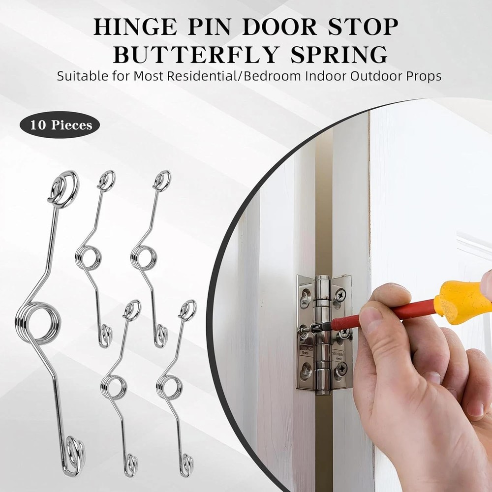 10 Pack Hinge Pin Door Stop Butterfly Spring to Keep Door Open Hinge Stopper for