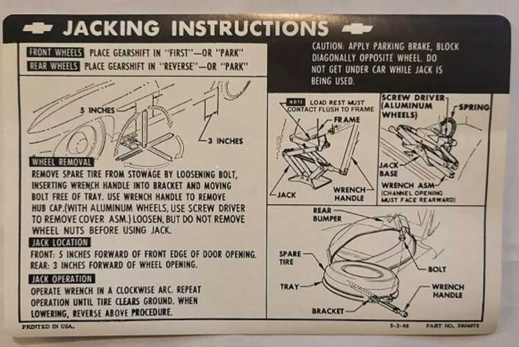 1967 Corvette Jacking Instructions 100% Assembly Line Correct (See Description)
