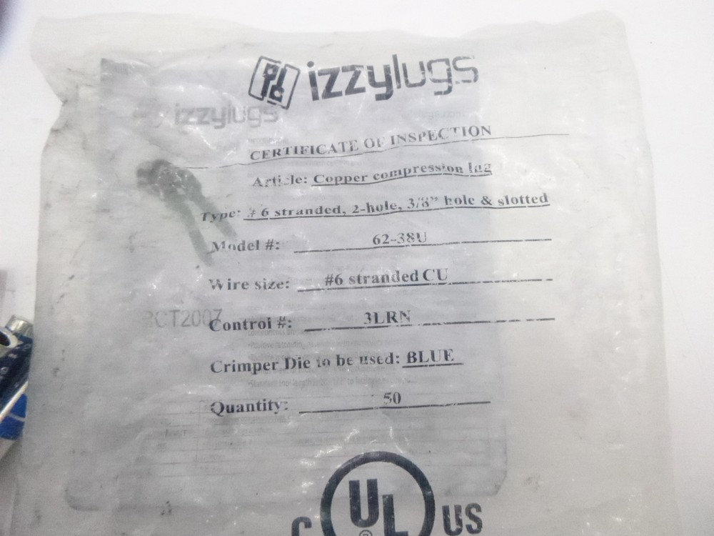 50 Pack Izzy 2 Hole #6 Stranded Wire Lug Blue Color Code Hole spacing 3/4-1