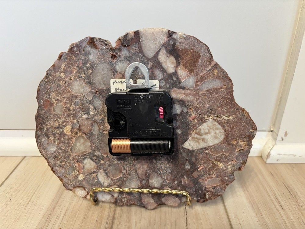 Pudding Stone Clock Features A Unique Face Cut From Natural Conglomerate Stone