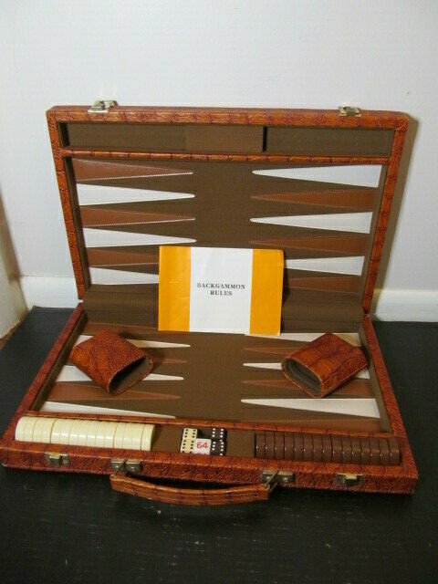 Unique Textured Case Backgammon Game, Complete, Very Good Condition