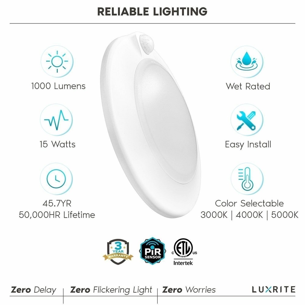 Luxrite 6in LED Motion Sensor Ceiling Light 3 Color Options 30s Timeout