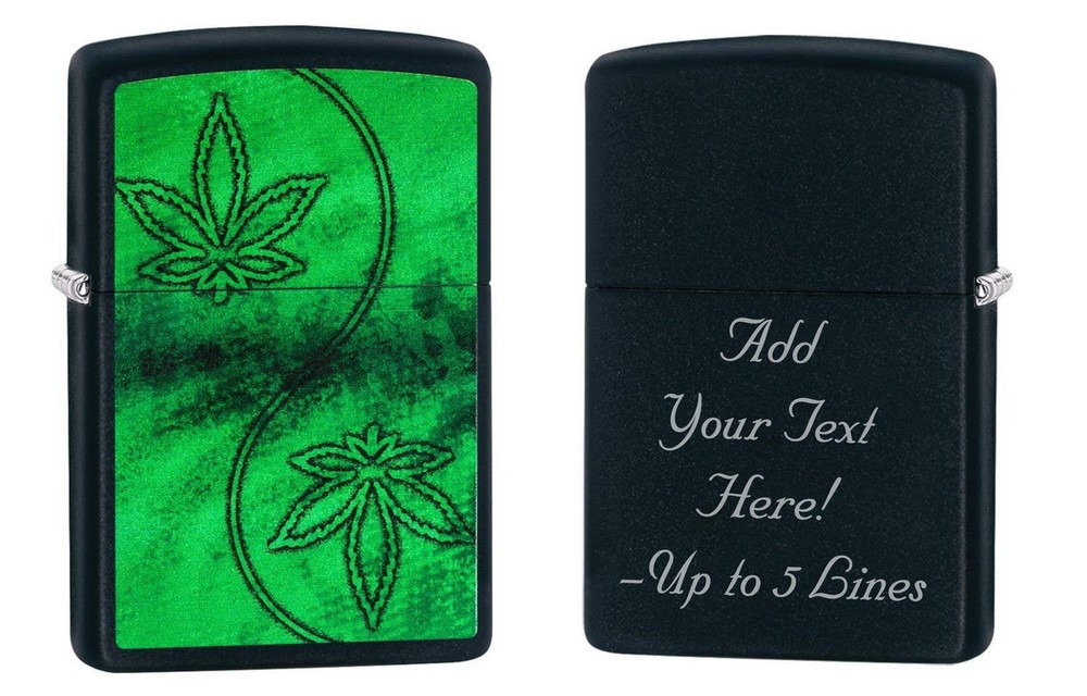 Zippo Lighter - Personalized Message Engraved on Backside Leaf Smoke Z628