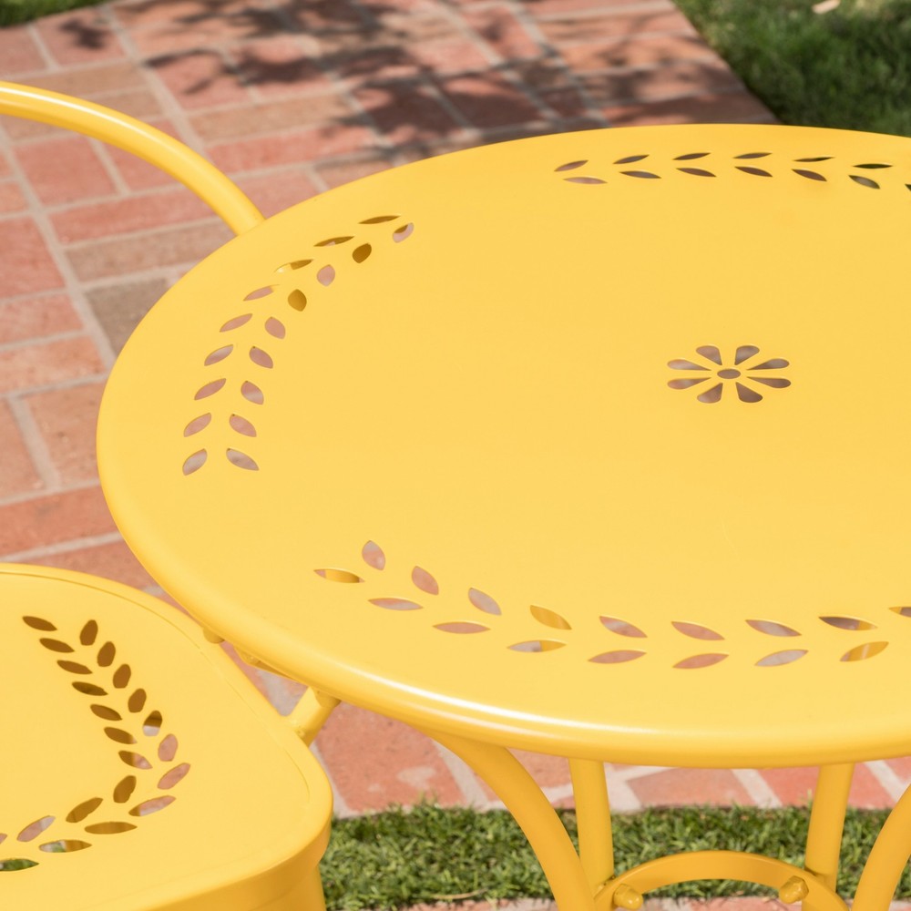 Leona Outdoor Modern Floral 3-Piece Bistro Set with Leaf Pattern