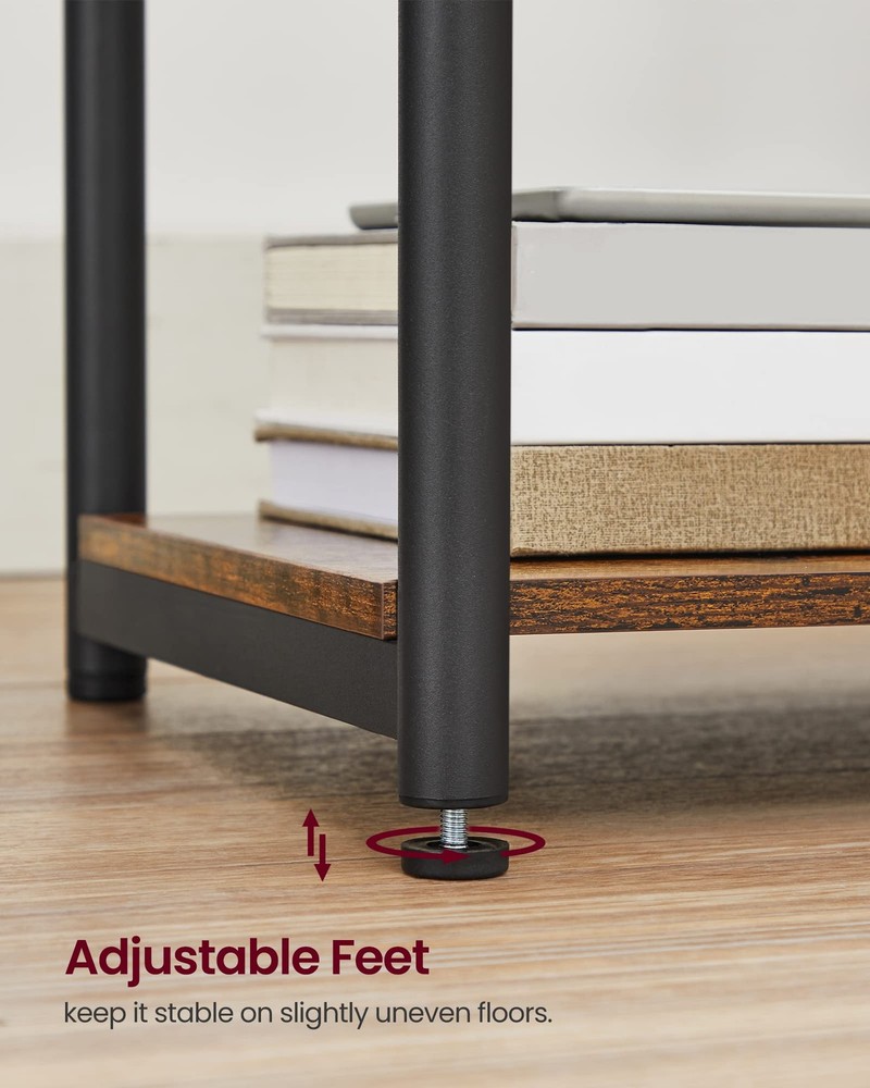 End Table Charging Station Small Side Table Nightstand USB Outlets Brown