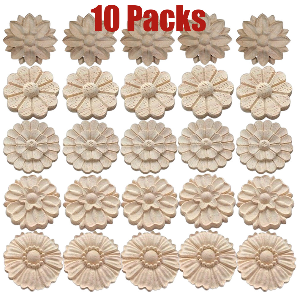 10PCS Hand Carved Solid Hardwood Applique/Onlay Rosette US