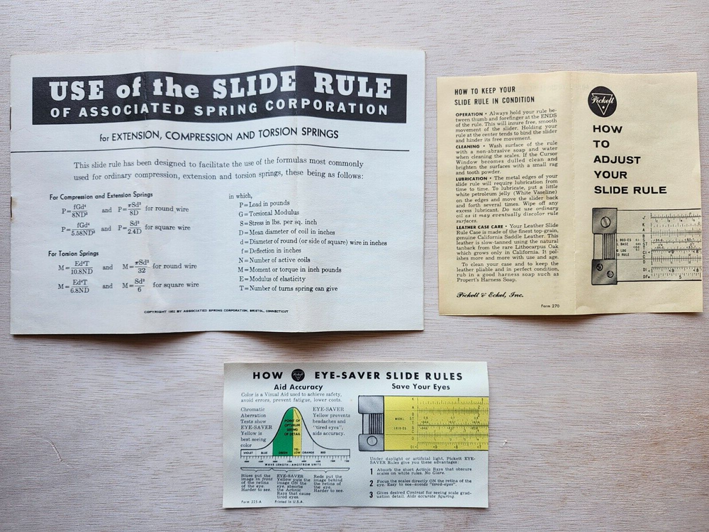 Pickett 1025 Helical Spring Design Side Rule, Full Documentation & Box