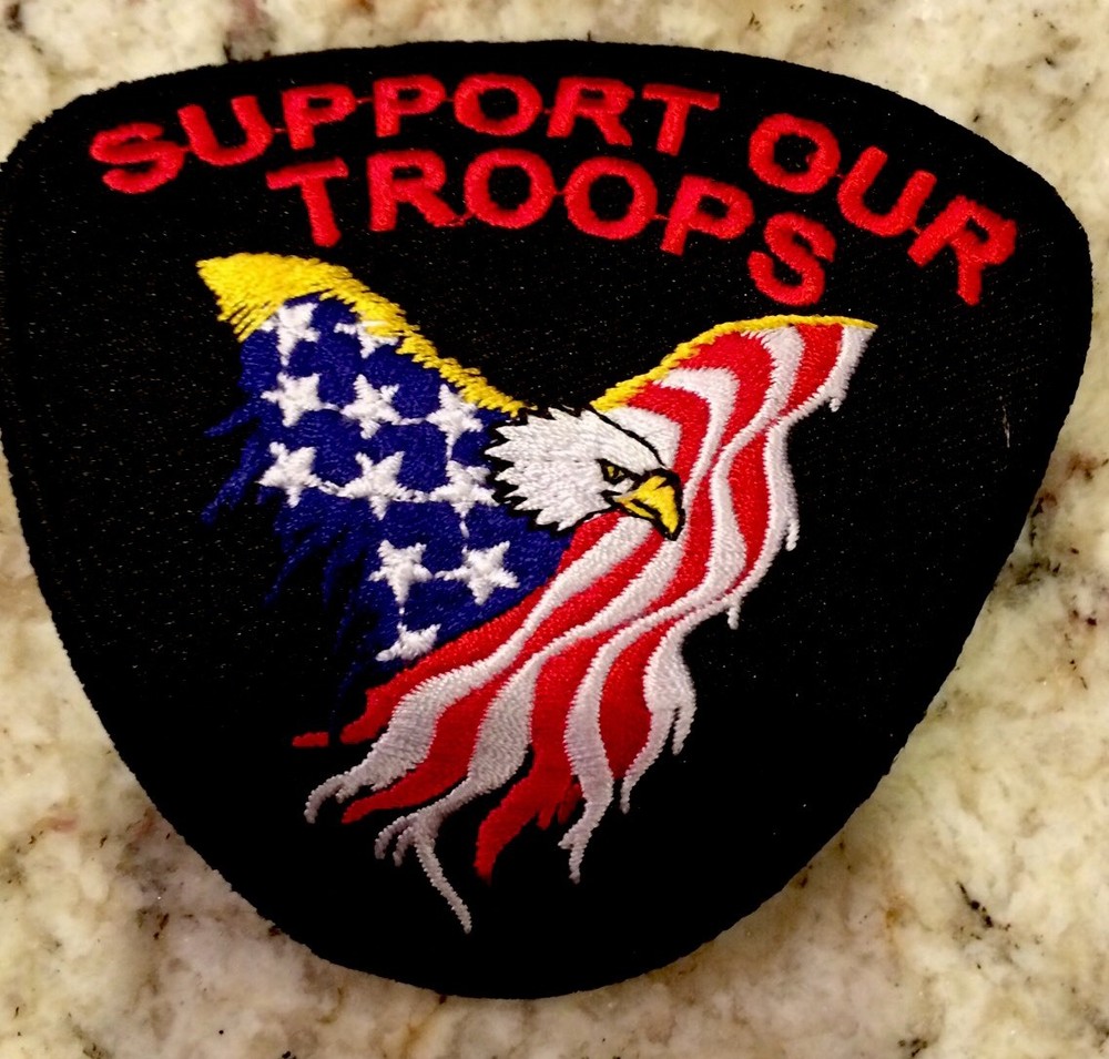 Support Our Troops Eagle & Flag Embroidered Military Iron On Patch. Beautiful!