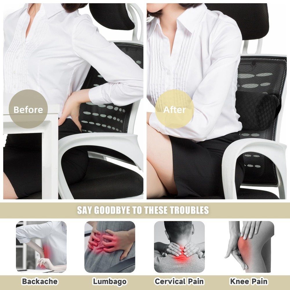 Lumbar Roll Pillow for Lower Back, Lumbar Support Foam Roll Cushion with Pill...