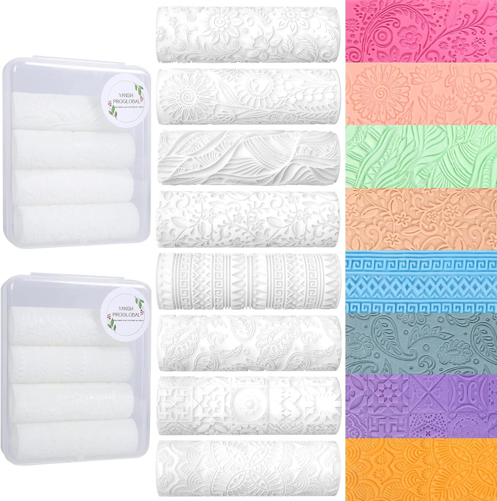 8 Pcs Polymer Clay Texture Roller, Texture Roller for Clay, Pottery Texture Roll