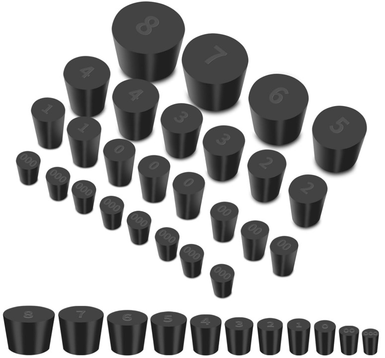 26 Pack Solid Rubber Stoppers 11 Assorted Sizes Stopper Plugs, 000# 8# Size...