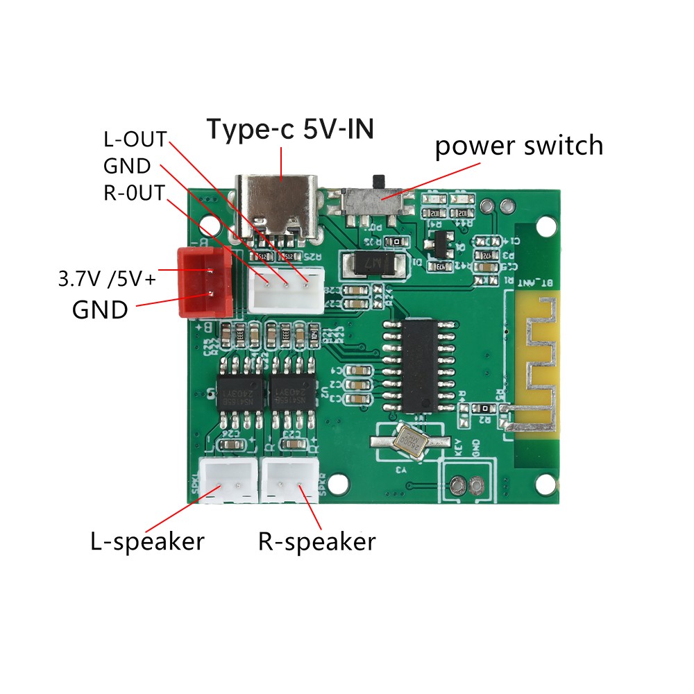 DC3.7V-5V Stereo 5.0 Bluetooth 5W+5W Bluetooth Decoder Module w/ Power Amplifier