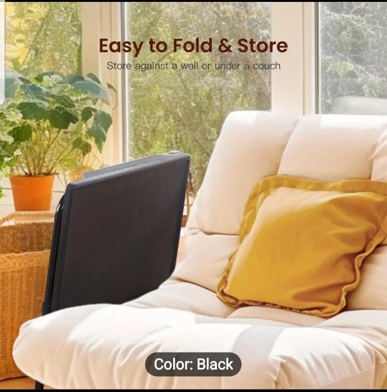 Portable & Foldable Comfortable Adjustable TV Tray Table Stand + Cup Holder Blac