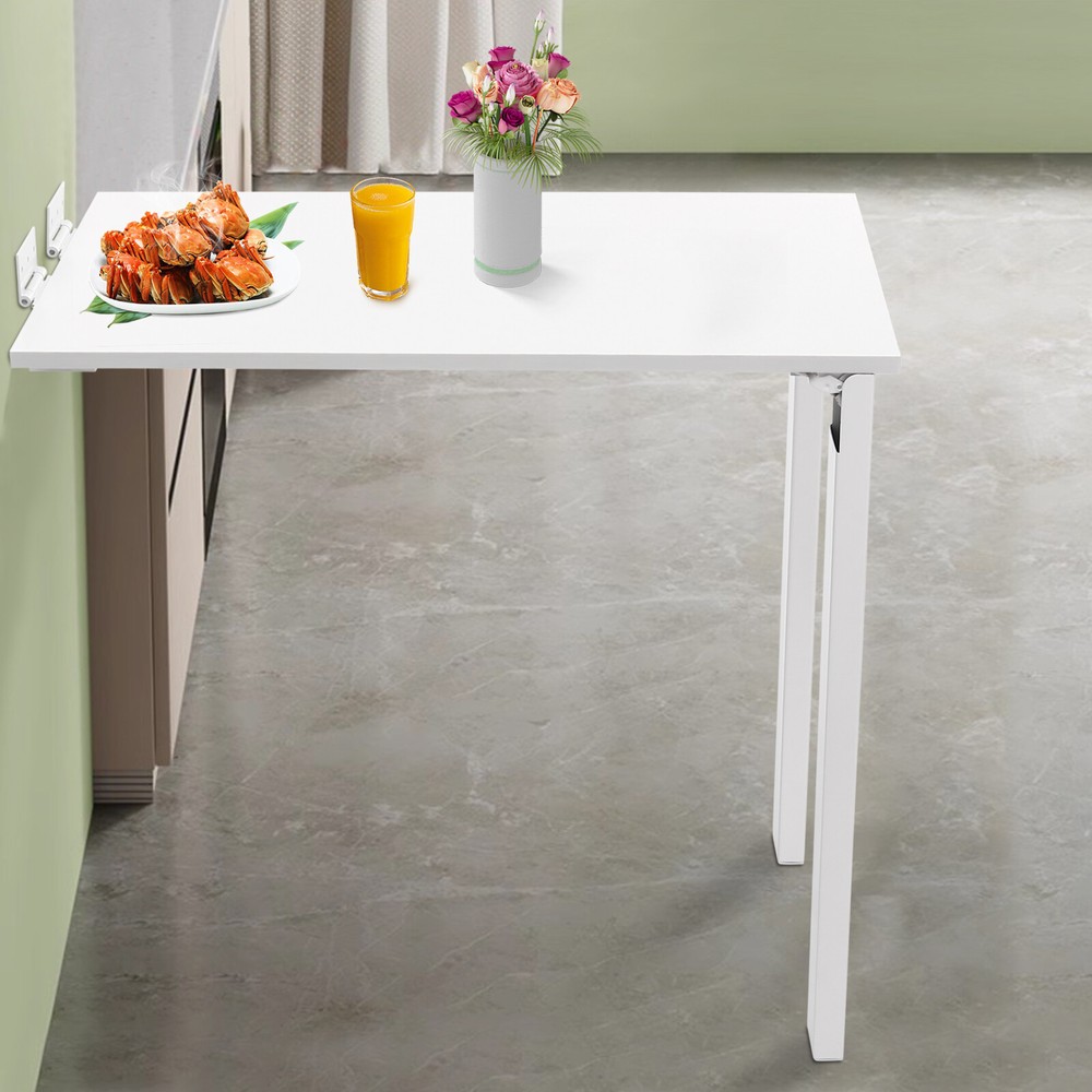 White Indoor Wall Mounted Wood Folding Table Folding Dining Table Load 60kg